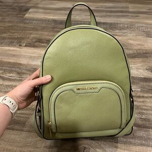 NWT Michael Michael Kors Jaycee mid zip pocket light sage green leather backpack
